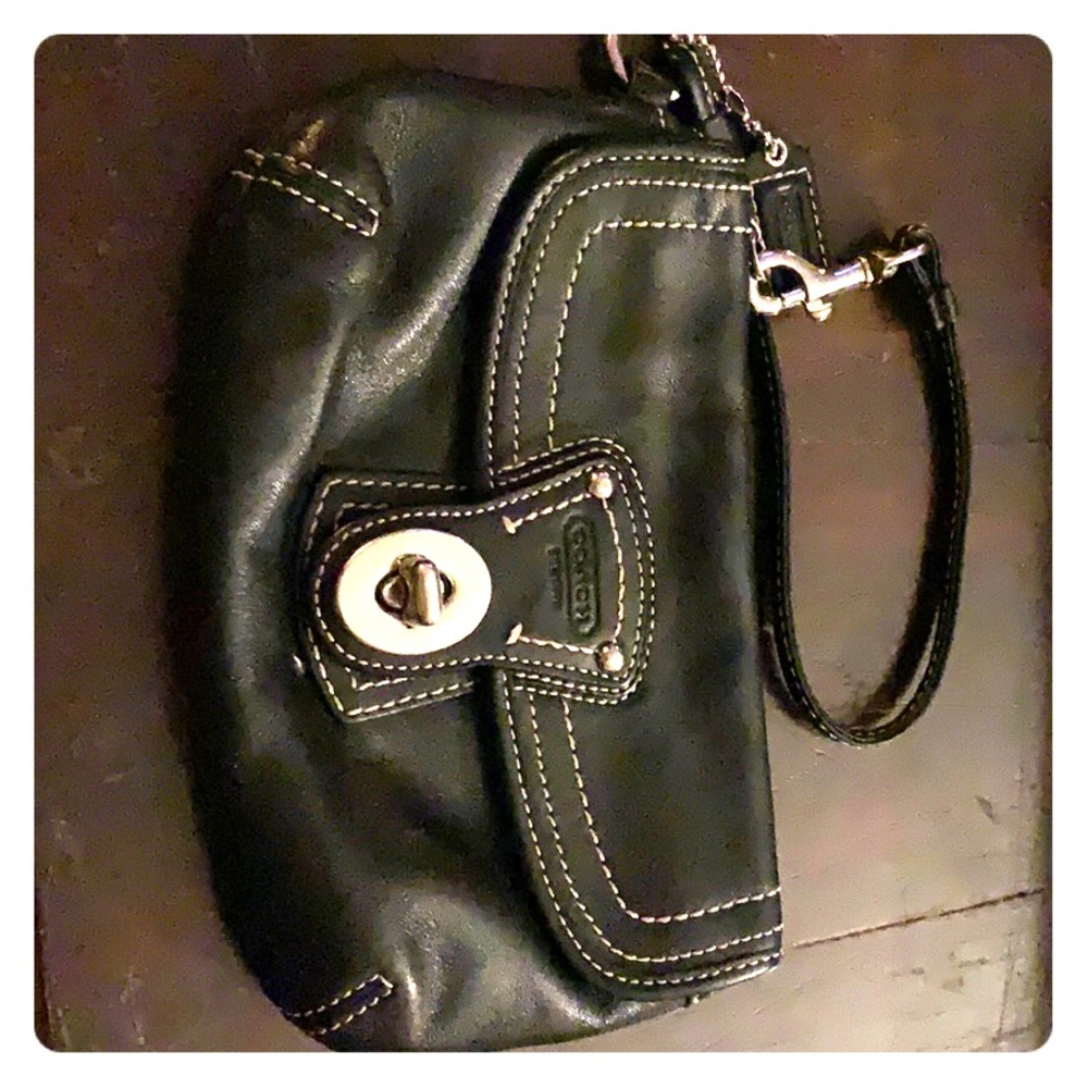 Coach black leather wristlet